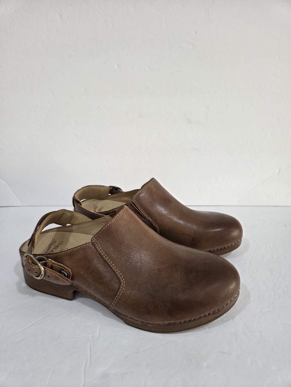 Dansko Brown Leather Women's Clog Mules with Buckle Backstrap Sz.38